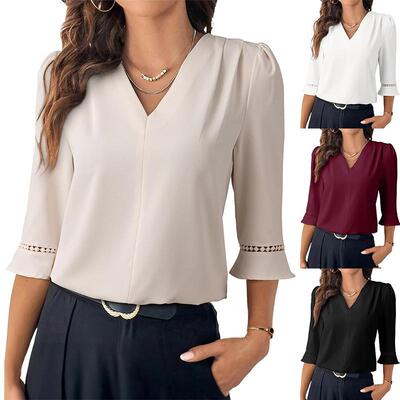 Plus Size Tops for Women Dressy Casual Pleated V Neck Short