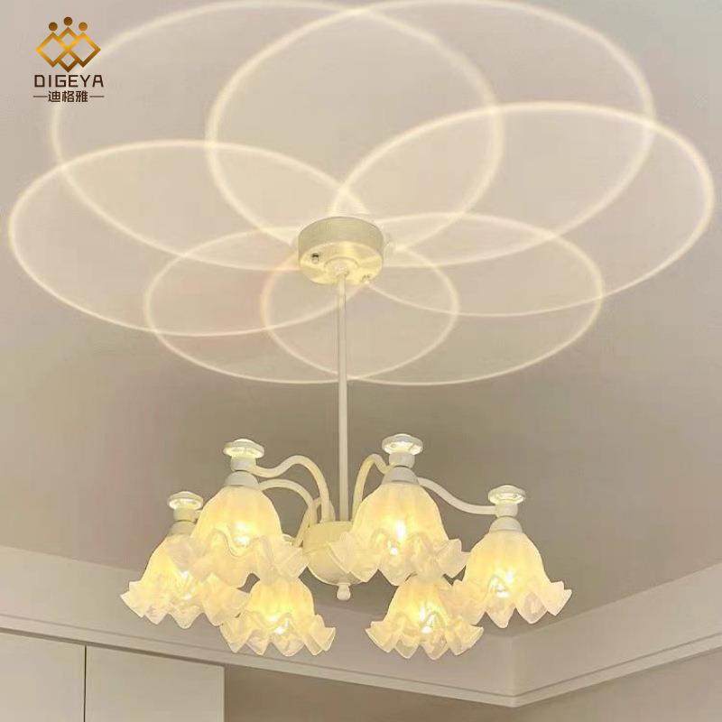 法式光影奶油风ZVT吊灯花网氛厅围朵玻璃客创意餐厅红灯书房卧室