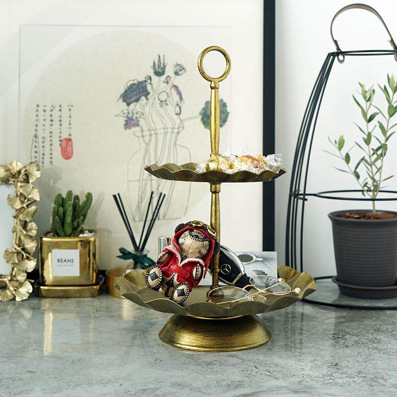 三层蛋糕架婚庆道具 金色点心架欧式复古蛋糕盘 铁艺做旧多层架子