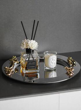 轻奢金属提手果盘平盘摆件酒店餐厅下午茶果盘点心盘收纳盘装饰品