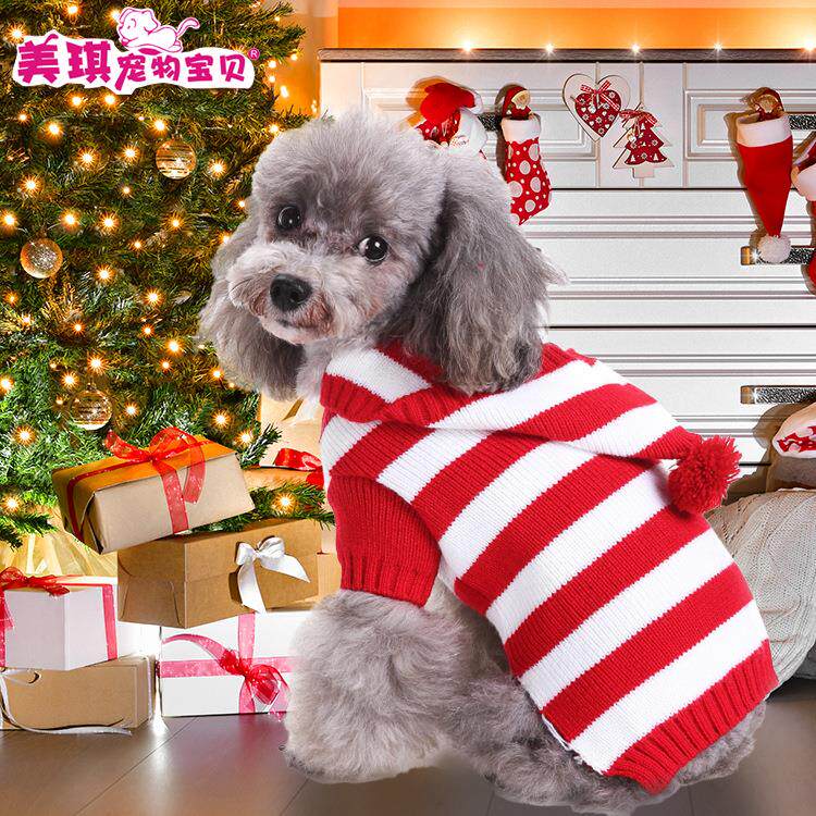 跨境宠物用品狗衣服秋冬保暖毛衣条纹雪花款冬季猫咪圣诞狗狗衣服