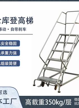 自锁登高车可移动工式业铝型材子不锈梯钢登高梯仓内库LIJ室移动