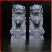 蓝石狮子石雕蓝石狮子庭院家门石狮子对雕刻饰品 吸引财富室内