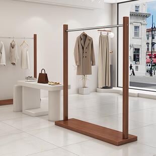 原木风服装店中间落地式展示架胡桃木女装店木质落地衣架中岛货架