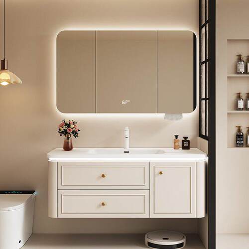 法式覆古风格橡木浴室柜组合浴室陶瓷整体盆实木洗脸盆柜定制