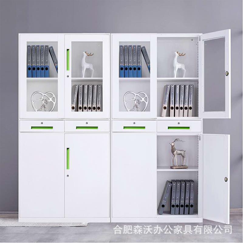 窄边钢制办公柜 薄边移门矮柜资料室档案柜 通门凭证铁皮文件柜