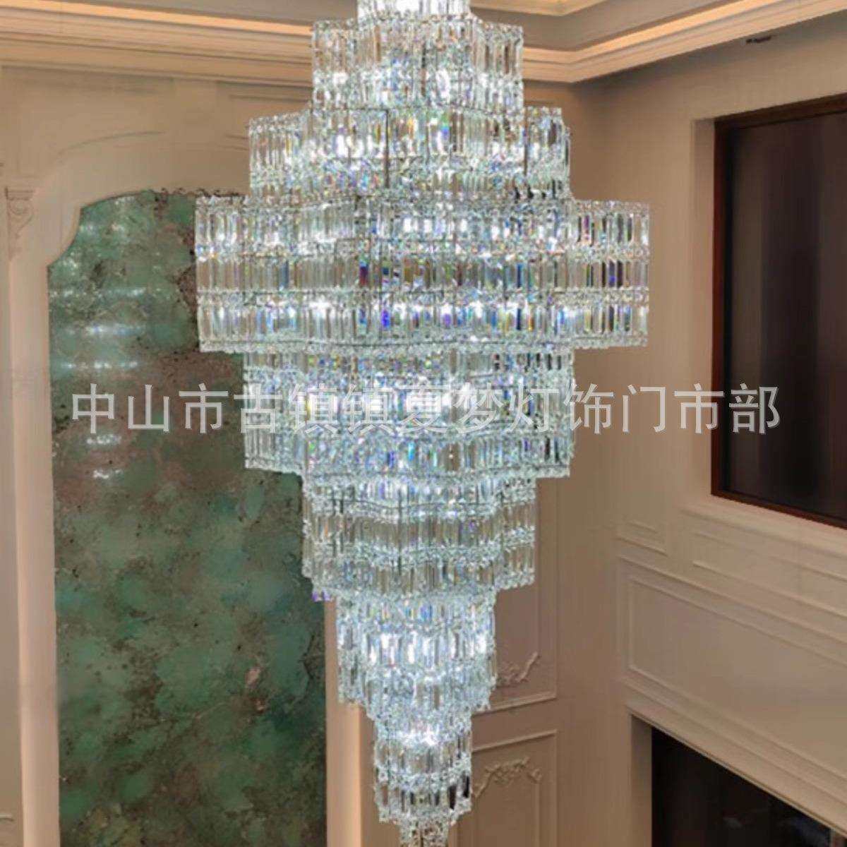豪华别墅客厅八角形水晶大吊灯复式中空跃层挑高楼中楼挑空大吊灯