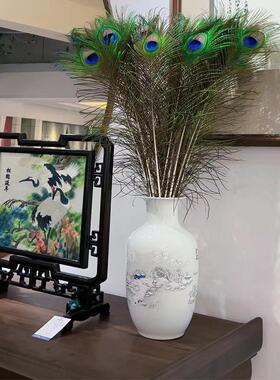 装饰品摆件天然大眼真孔雀羽毛工艺品玄关家居招财新中式电视柜