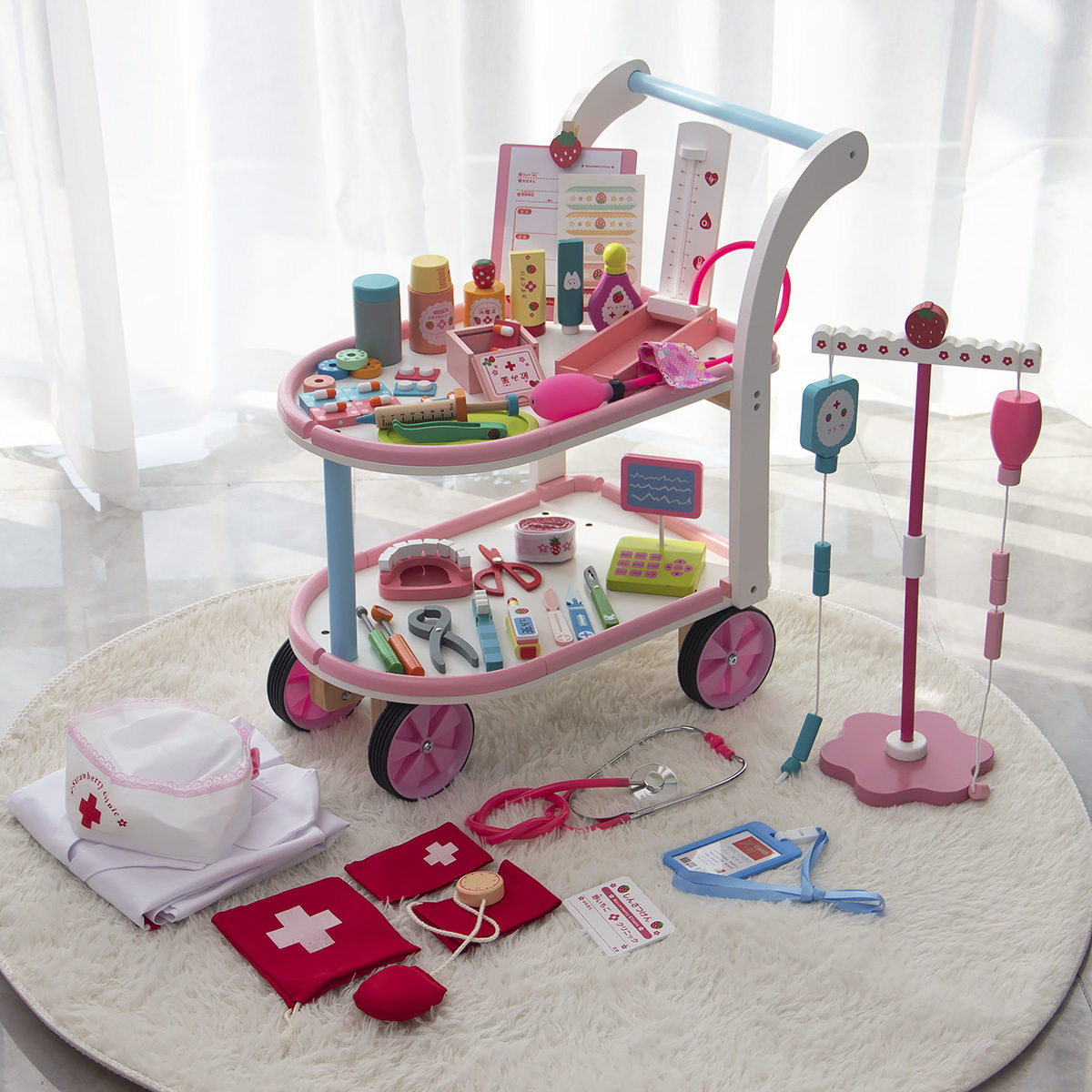木制过家家组合医院儿童木质医疗车推车小医生护士玩具套装幼儿园