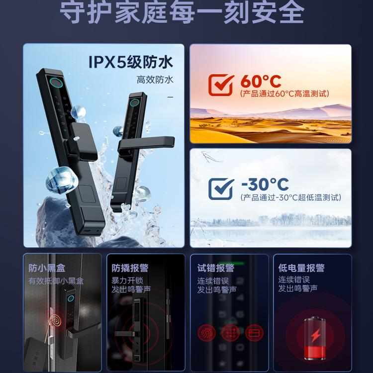 断桥铝合金指纹密码智能锁商户肯德基门推拉平移双开玻璃窄边门锁