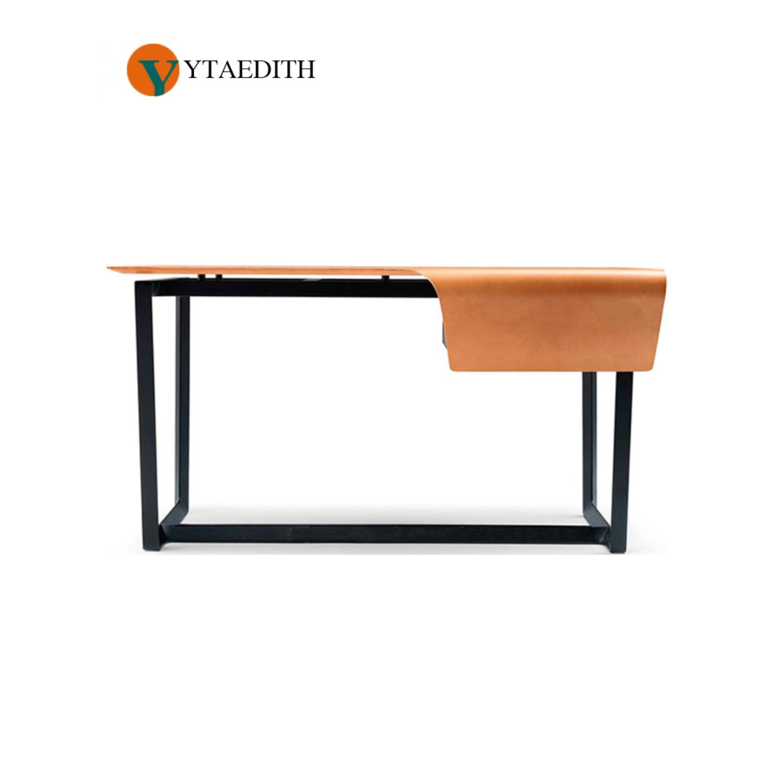 电脑桌学习皮革艺术桌现代桌意大利风格极简设计师桌实木胡桃木