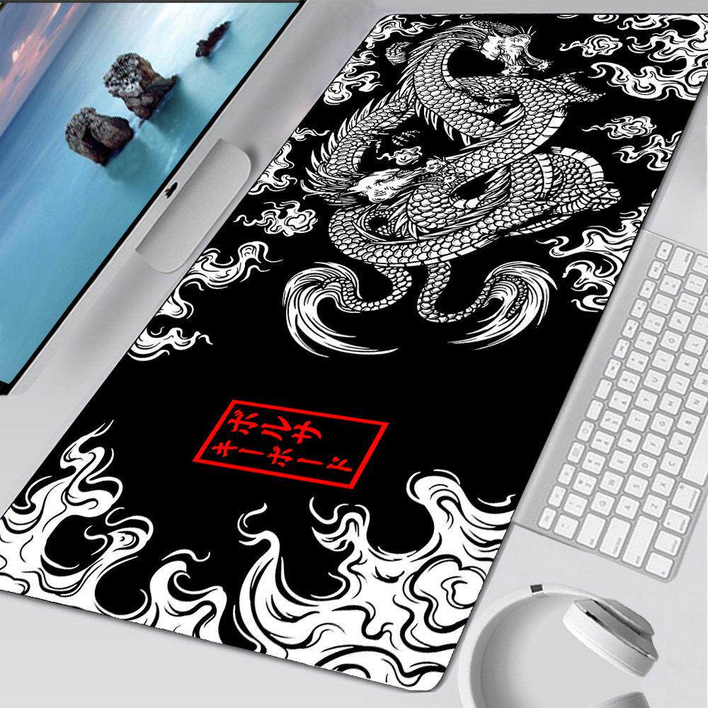 Dragon Mouse Pad Black and White Deskmat Playmat Laptop - 实物图