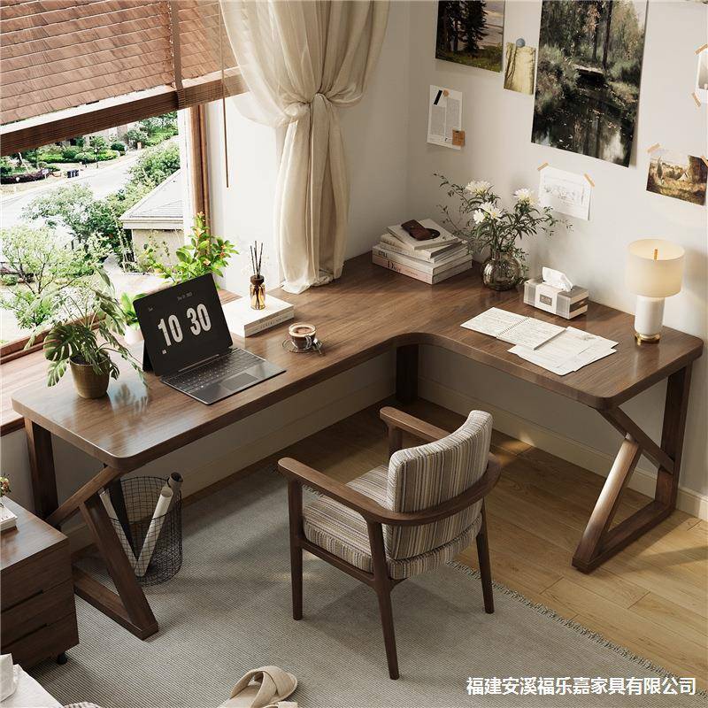 实木转角书桌拐角台式电脑桌卧室双人床边桌子学生家用学习办公桌