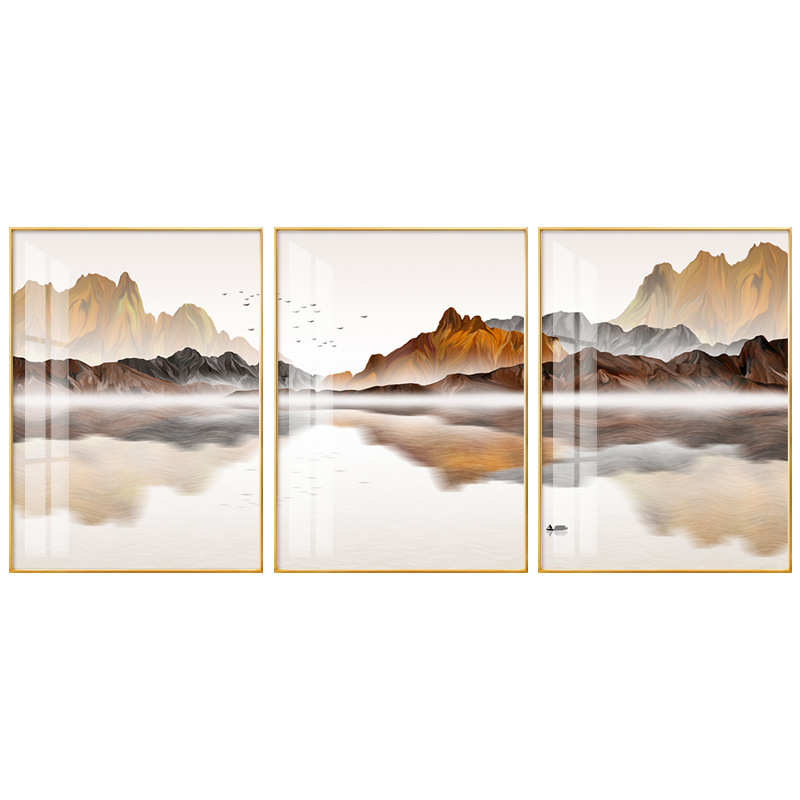 北欧山水客厅装饰画大气现代简约轻奢挂画办公室墙画抽象三联画