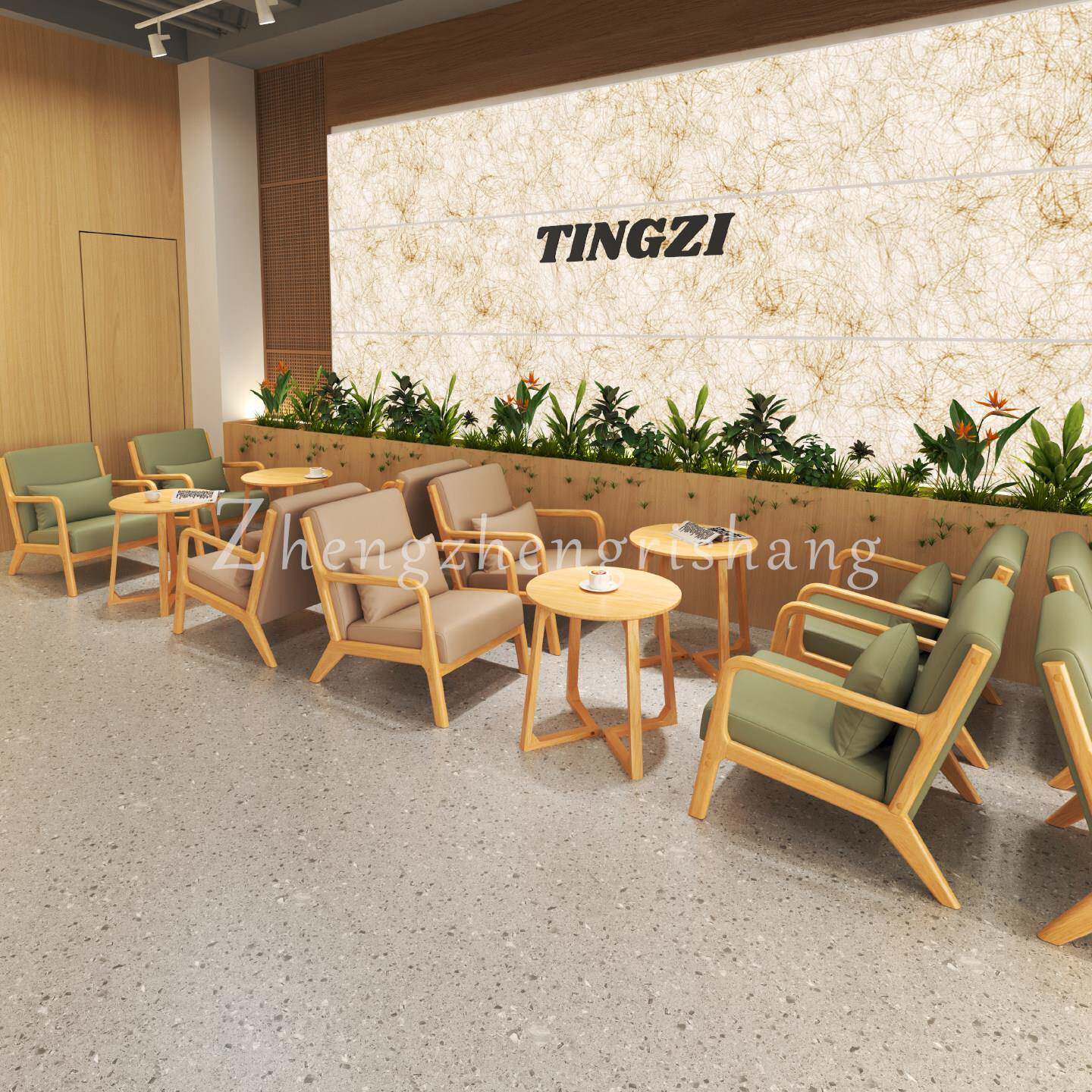 休闲 沙发椅子咖啡厅奶茶店实木桌椅组合酒店民宿接待洽谈卡座商