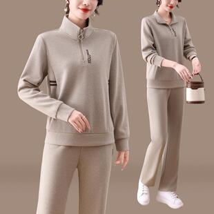 早春87742090新时尚运动款套装女款洋气领卫衣大码新休闲服立两件