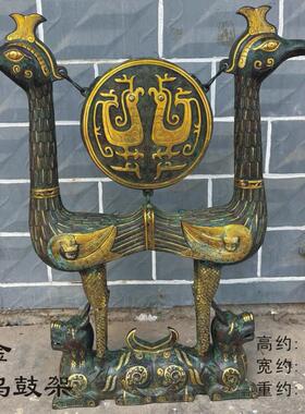 虎座凤架悬鼓虎座鸟架鼓战国时期楚国乐器湖北省楚文化铜鼓摆件