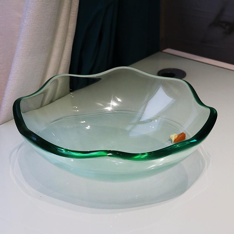 高档式玻欧璃边圆碗碗刺身盘自花助餐展果示架盘凉菜小料碗罐头沙