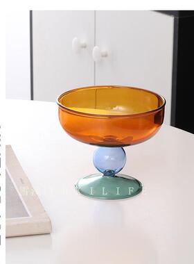 撞色碟杯 雪浅中古玻璃杯酒杯威士忌杯甜酒杯子vintage简约高脚碟