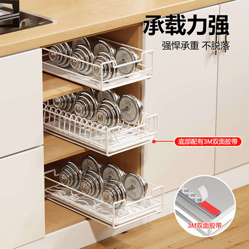 免安装沥水碗架厨房碗碟架碗碟沥水架橱柜内可抽拉碗盘收纳置物架