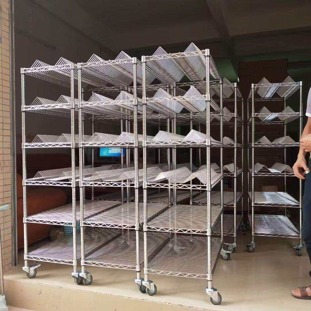 SMT物料车电阻电容架镀铬货架防静电料盘车线网可调节周转手推车
