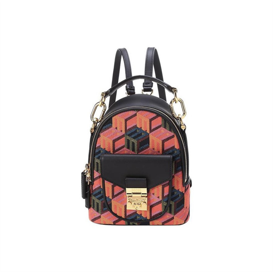 9.9新闲置 MCM女士皮布一体迷你提花双肩背包/肩带可调发售价8500