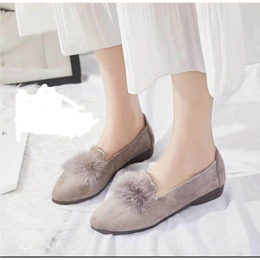 新款筋2024妈新款坡跟磨砂豆鞋女牛软底妈鞋真兔毛浅口瓢鞋子毛豆