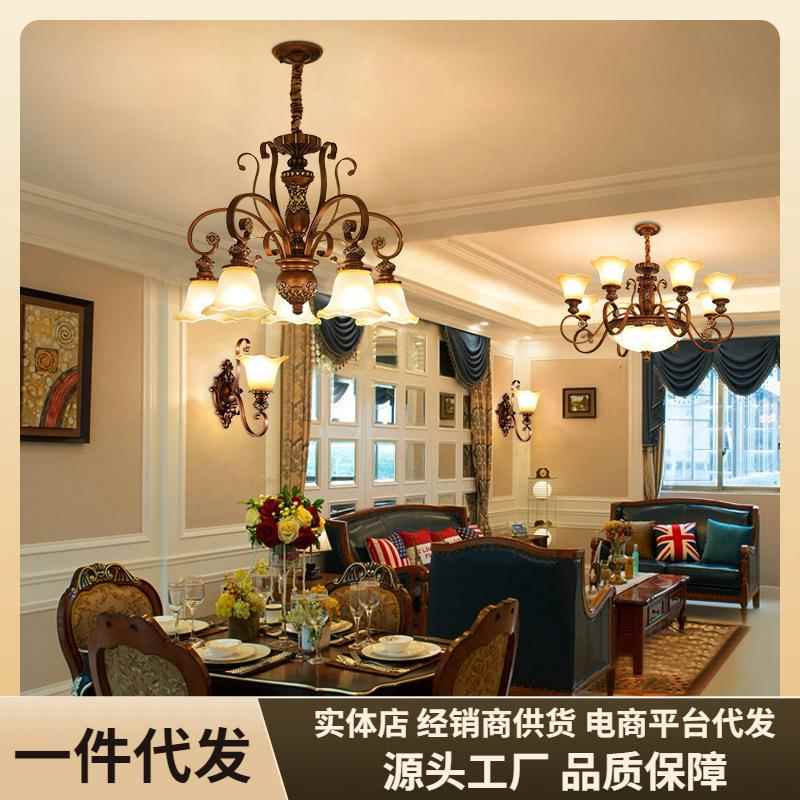 美式吊灯客厅主灯欧式铁艺复古田园乡村别墅大厅复式楼梯餐厅灯具