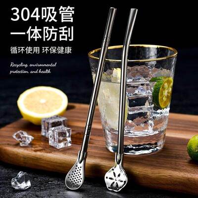 Creative 304 Stainless Steel Extended Straw Spoon for Milk T