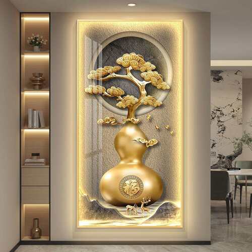 led带灯轻奢葫芦入户玄关装饰画现代简约挂画壁画走廊过道高级感