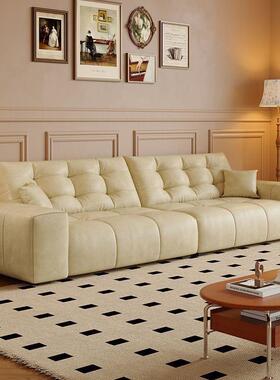 式复古风油蜡做猫抓皮沙发客厅小户型现代法约中古简风旧al123棕