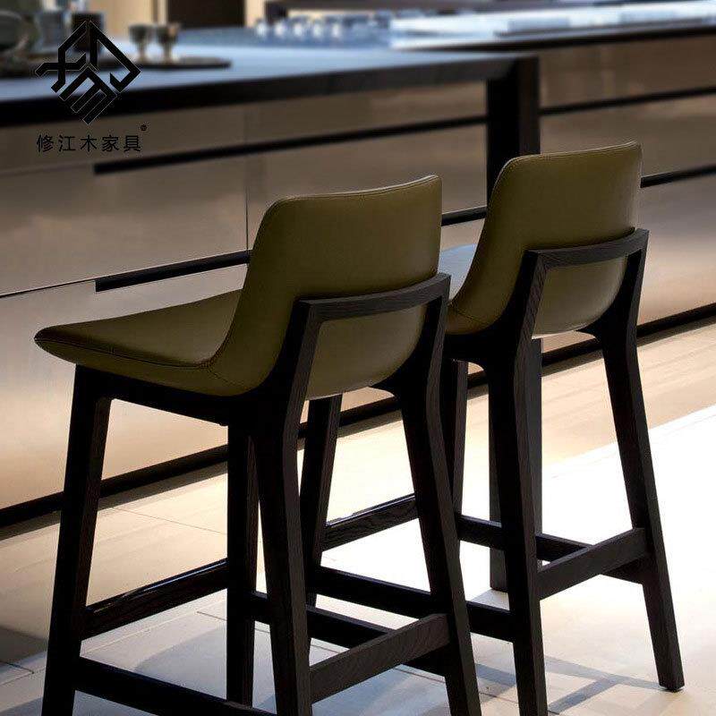 北欧实木吧椅简约现代中式轻奢家用前台高脚凳吧台椅定制个性椅子