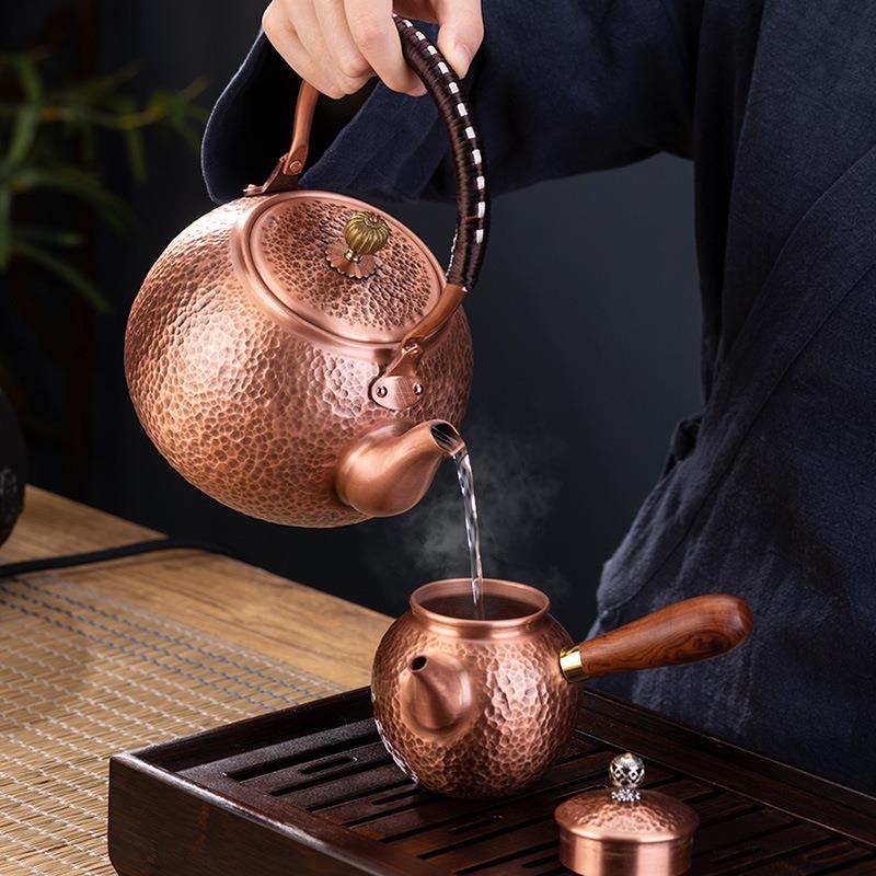 创意家用复古煮茶烧水手工紫铜壶 大容量养生带茶隔带提梁泡茶壶