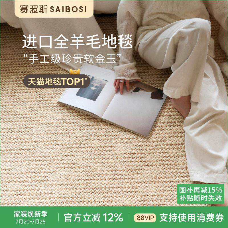 赛波斯进口全羊毛地毯纽西兰素色侘寂客厅卧室轻奢高级感青山美宿