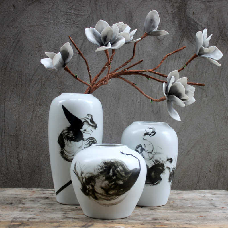 干花工艺品写意摆件装饰器盆台面新样板房白色手绘插中式花瓶陶瓷,鲜花速递/花卉仿真/绿植园艺,花盆,淘宝优惠券,粉丝福利购,淘宝优惠卷