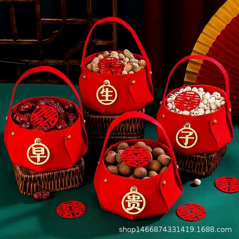 摆件婚庆压床布置早生贵子提篮大全结套装干果手用品房模具婚婚礼