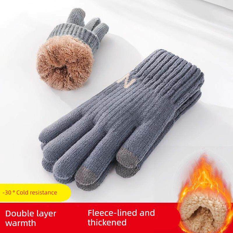 棉手套男冬季新款毛线触屏加绒加厚大童东北零下30度保暖手套冬天