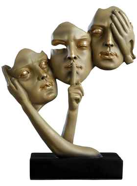 北欧创意人物头像雕塑装饰品摆件客厅办公室雕工艺品不说不听不看