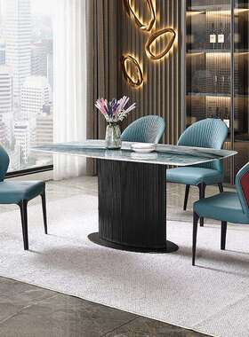 BDM2221#意式长方形微超晶石餐桌椅组合高端酒店别墅大户型奢石大