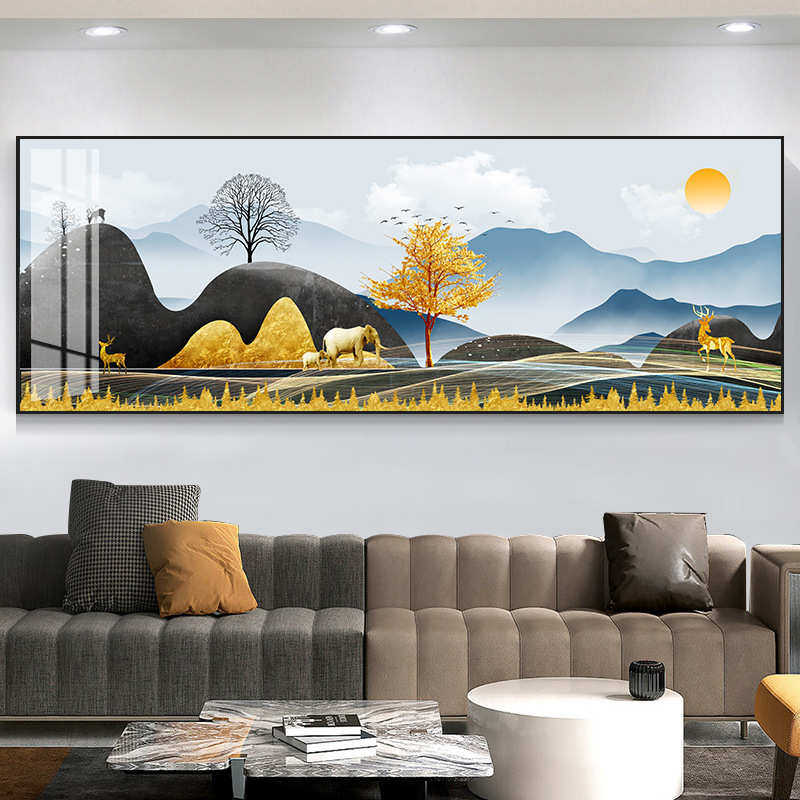 沙发办公室装饰画挂画客厅墙背景瓷现代画墙壁简约晶画山水画壁画