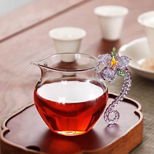 鸢尾花公道杯高硼硅耐热玻璃分茶器功夫茶具全手工茶海230ml