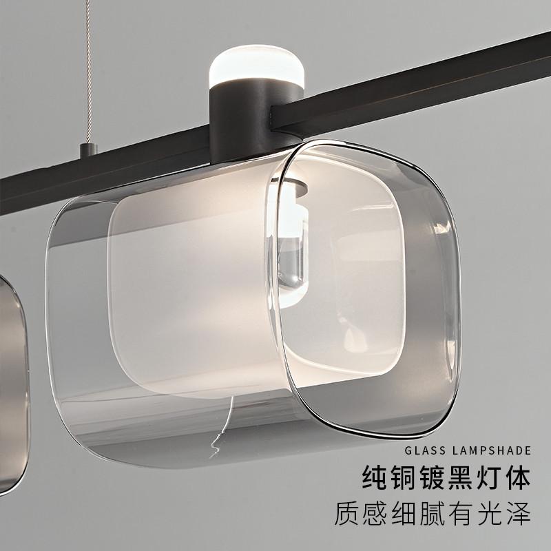意式极简全铜玻璃长条餐厅吊灯北欧轻奢大气厨房岛台吧台玻璃吊灯