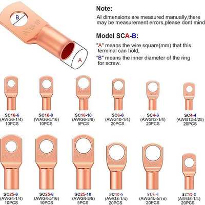 爆款AWG美规铜鼻子SC窥口裸端子170pcs盒装金色HS-50B压线钳