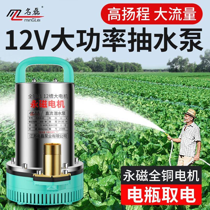 名磊12v大功率抽水泵小型家用12伏24v电瓶直流潜水泵抽水浇菜农用