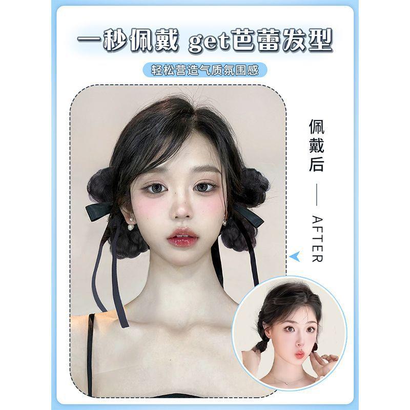 新款直销韩系丝带蝴蝶结丸子头发夹自然仿真假发元气少女丝带花苞