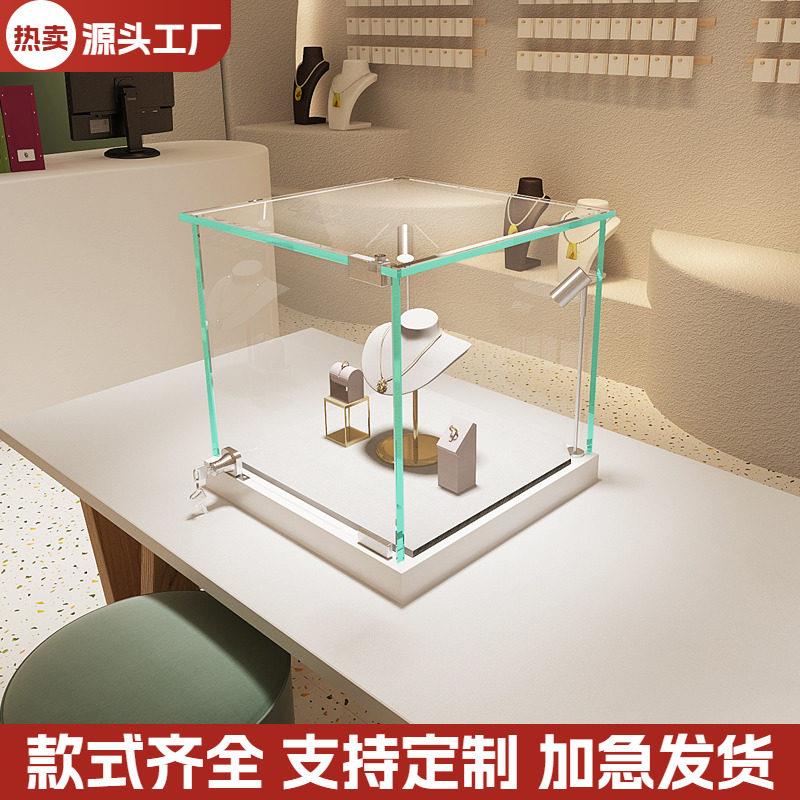 小型玻璃展示柜方形单开 门带锁台面柜木质烤漆珠宝饰品首饰展示
