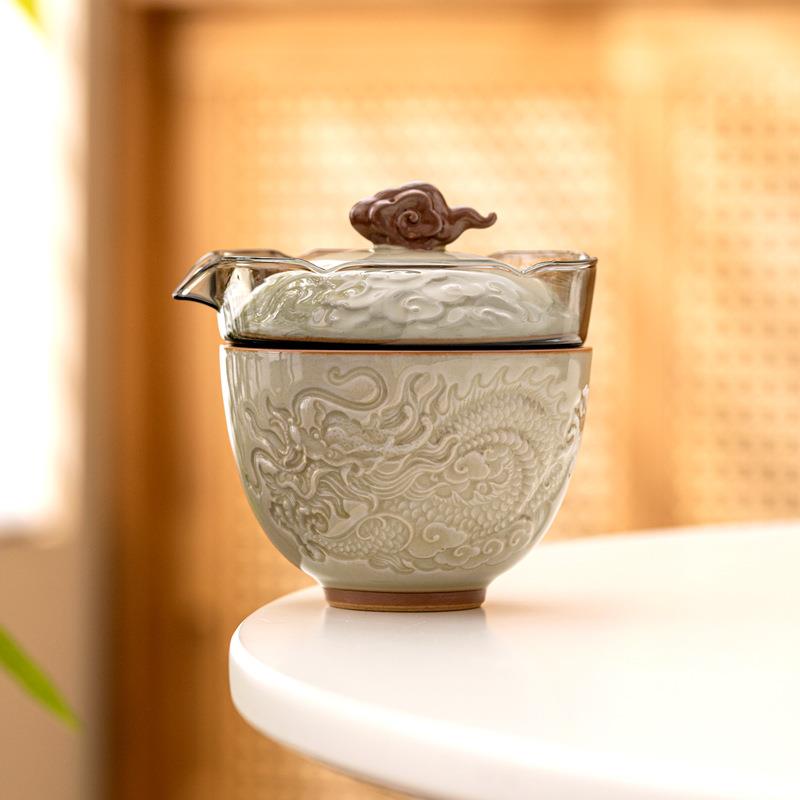 祥云龙旅行茶具便携式户外旅游陶瓷快客杯单人泡茶壶喝茶杯小套装