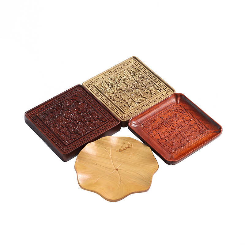 新中式禅意木质杯垫隔热垫功夫茶道茶具配件崖柏紫檀木雕刻茶杯托