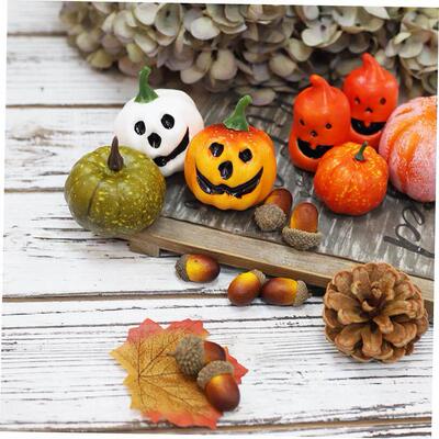 7pcs Artificial Pumpkin Mold White Yellow Halloween Thanksgi