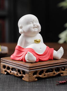 陶瓷小和尚摆件禅趣小沙弥家居书房装饰品禅意人物茶台桌面摆设